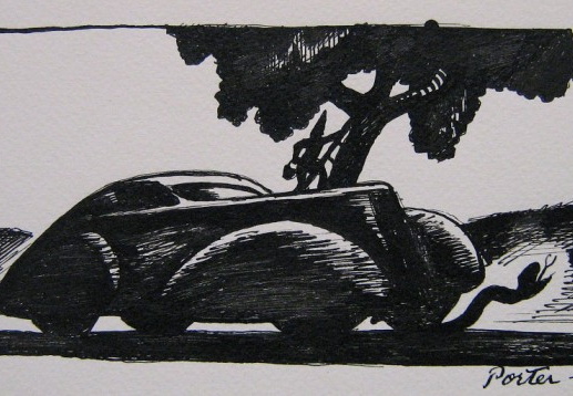 Man in Tree with Car and Snake 